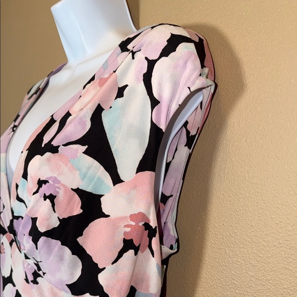 Black Label Evan Picone Floral Midi Dress Size 16 Sleeveless A-Line Stretch - Picture 5 of 13